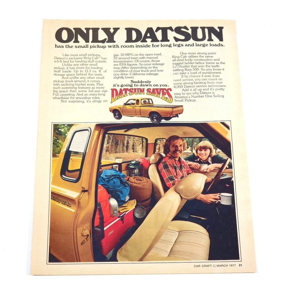 VTG Datsun Print Ad King Cab Truck Promo Art 1970s Upcycled Decor Advertising